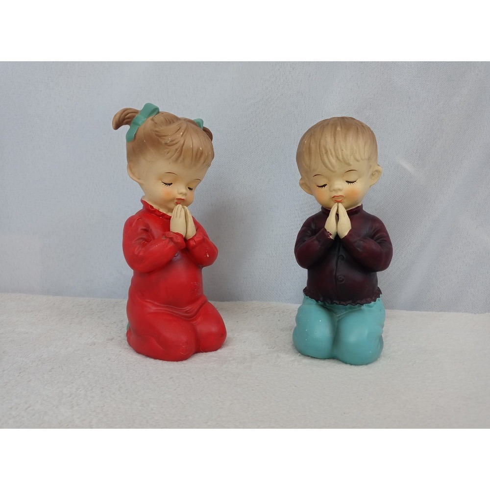 Vtg Norleans Japan Praying Boy &‎ Girl Figurines Mid Century Porcelain Pair Set